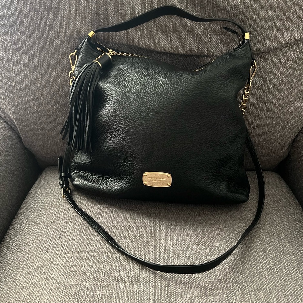 Michael Kors Large, Black Bedford Top Zip Tassel Bag